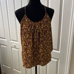 New York & Company Floral Halter Top - Brown and Yellow